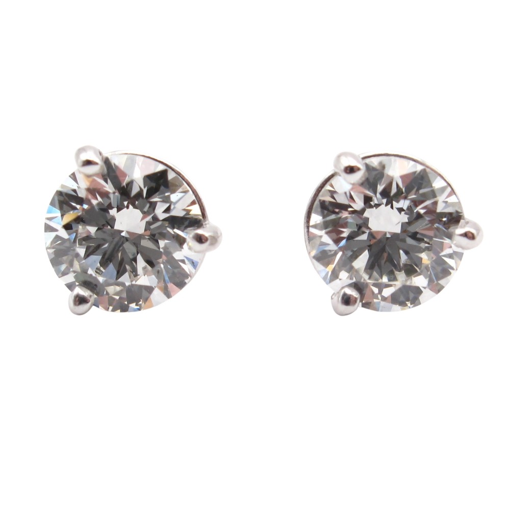 Round Brilliant Diamond Stud Earrings 1.62 ctw 14k White Gold