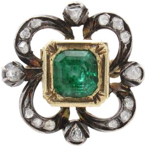 1.76ctw Emerald & Diamond Georgian Ring 14k Gold & Silver Front