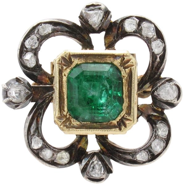 1.76ctw Emerald & Diamond Georgian Ring 14k Gold & Silver Front