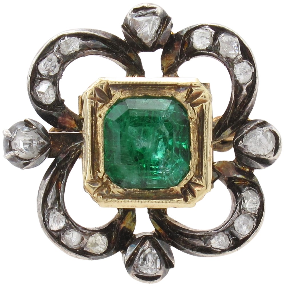 1.76ctw Emerald & Diamond Georgian Ring 14k Gold & Silver