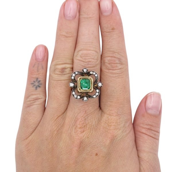 1.76ctw Emerald & Diamond Georgian Ring 14k Gold & Silver Worn
