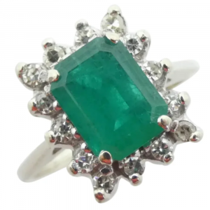 1.78 ctw Natural Emerald & Diamond Halo Ring 14k White Gold