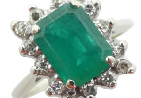 1.78 ctw Natural Emerald & Diamond Halo Ring 14k White Gold