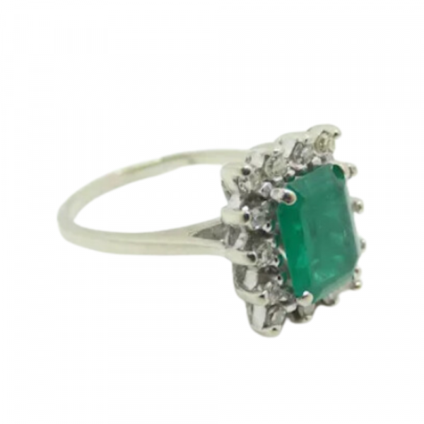 1.78 ctw Natural Emerald & Diamond Halo Ring 14k White Gold side