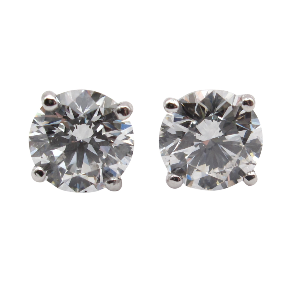 Round Brilliant Diamond Stud Earrings 1.83 ctw 14k White Gold