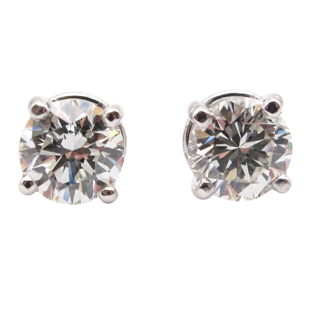 Round Brilliant Diamond Stud Earrings 1.88 ctw 14k White Gold