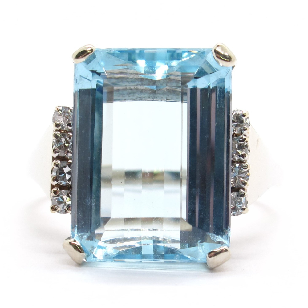 Impressive Aquamarine and Diamond Vintage Ring 12.21 ctw 14k White Gold