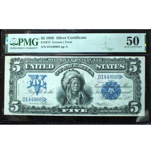 1899 $5 Silver Certificate Indian Chief PMG 50 About Uncirculated