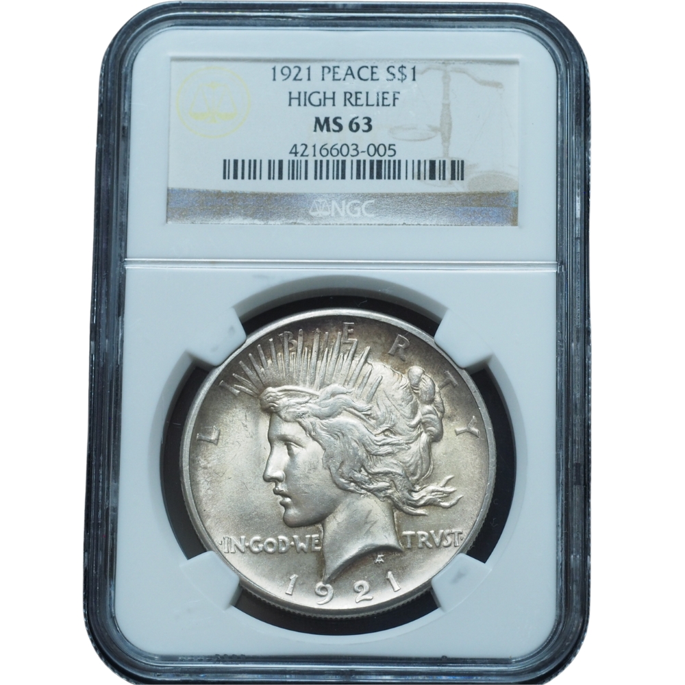1921 Peace Dollar High Relief MS63 NGC #005
