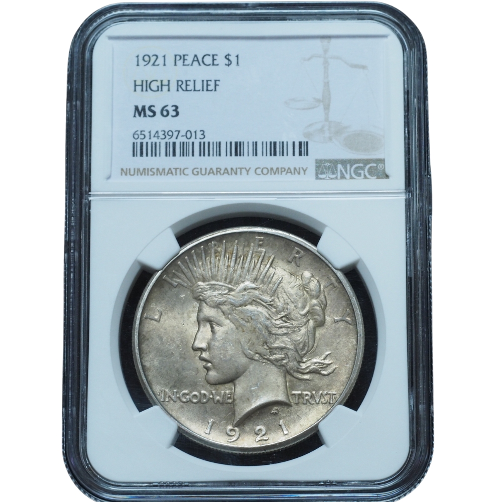 1921 Peace Dollar High Relief MS63 NGC #013