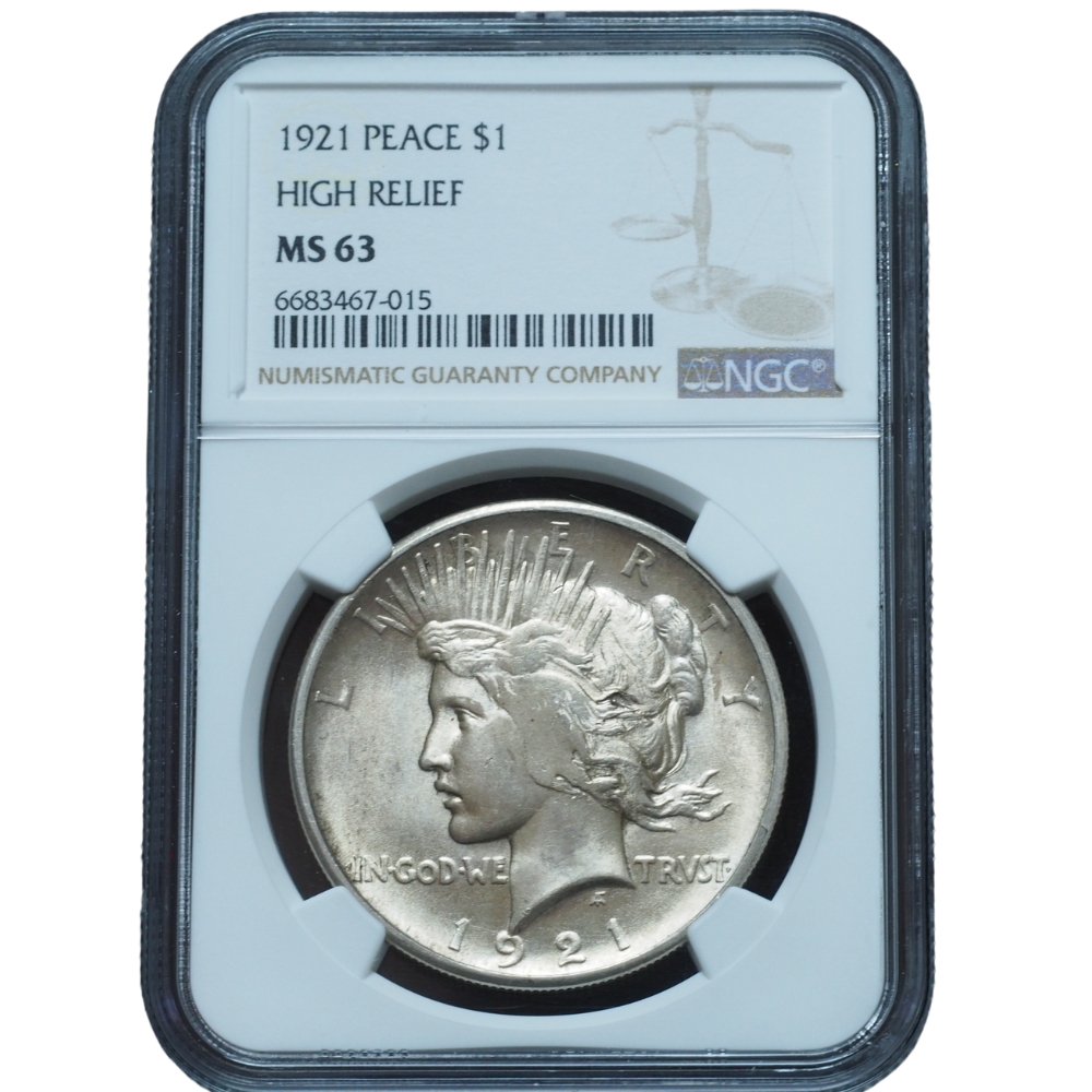 1921 Peace Dollar High Relief MS63 NGC #015