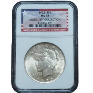 1922 Peace Dollar MS62 NGC Music City Collection