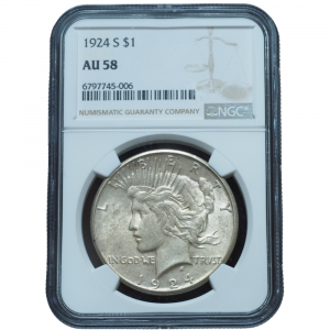 1924 S Peace Dollar AU58 NGC