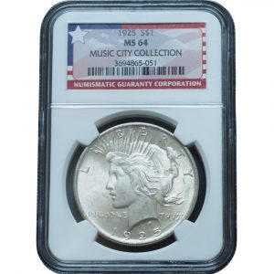1925 Peace Dollar MS64 NGC Music City Collection