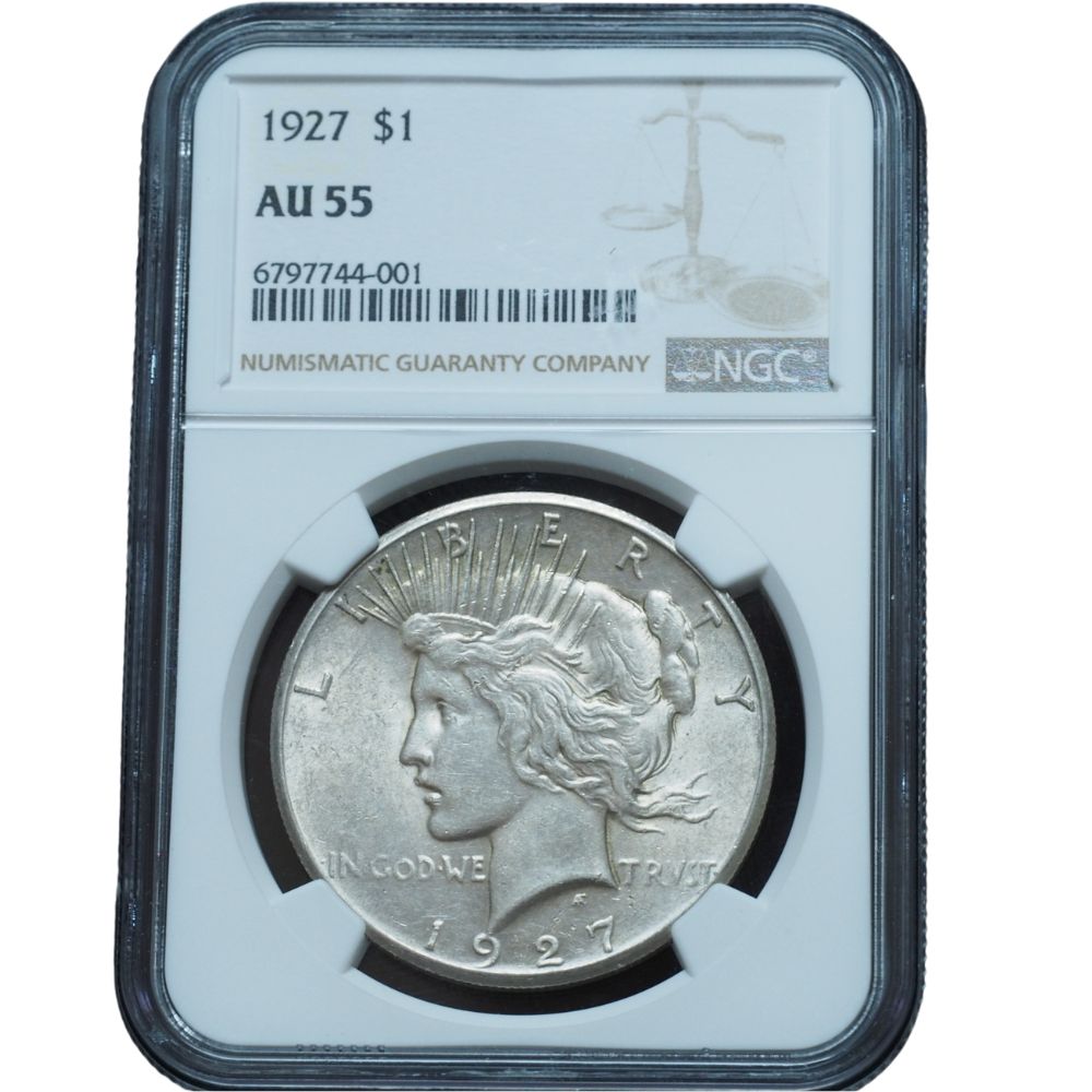 1927 Peace Dollar AU55 NGC 001