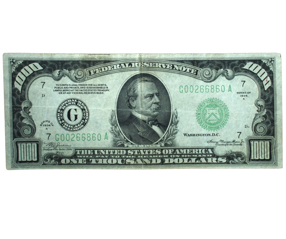1934 A $1000 Federal Reserve Note Chicago Very Fine