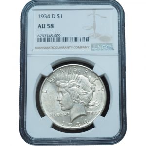 1934 D Peace Dollar AU58 NGC