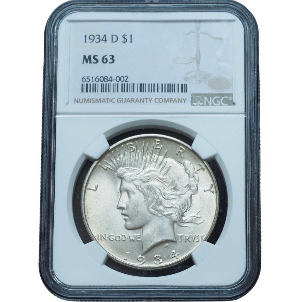 1934 D Peace Dollar MS63 NGC