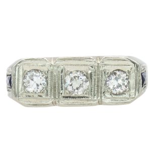 3-Stone Diamond Art Deco Unisex Ring 18K