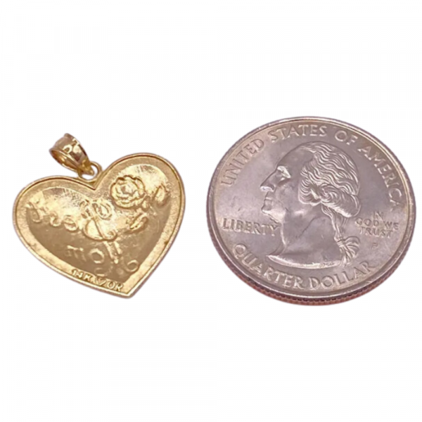 Best Mom Heart Charm Pendant 14K Gold back and size comparison