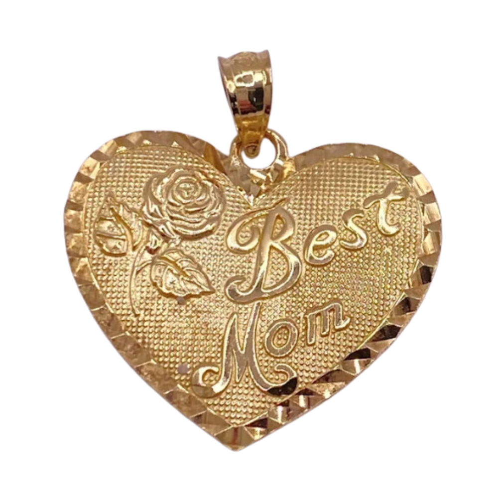 Best Mom Heart Charm Pendant 14K Gold