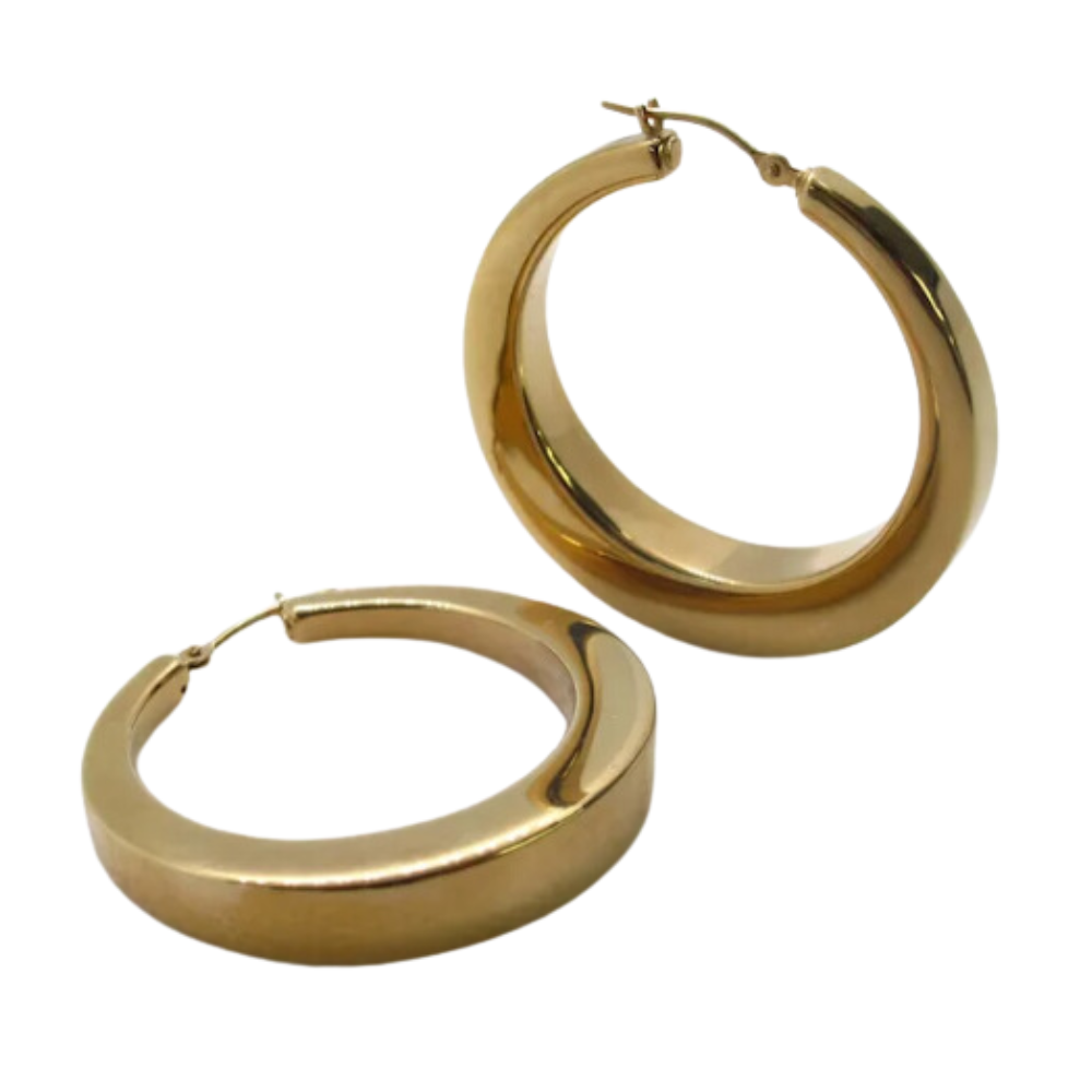 Big Shiny Taped Hoops 14k Yellow Gold
