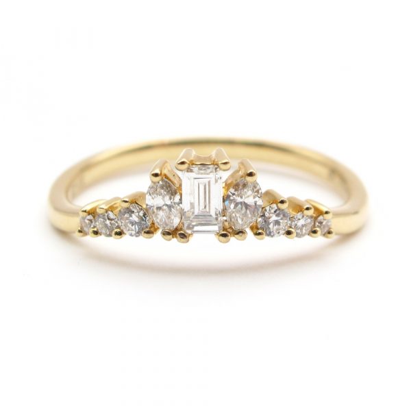 Boho Baguette Curved Diamond Band Yellow Gold