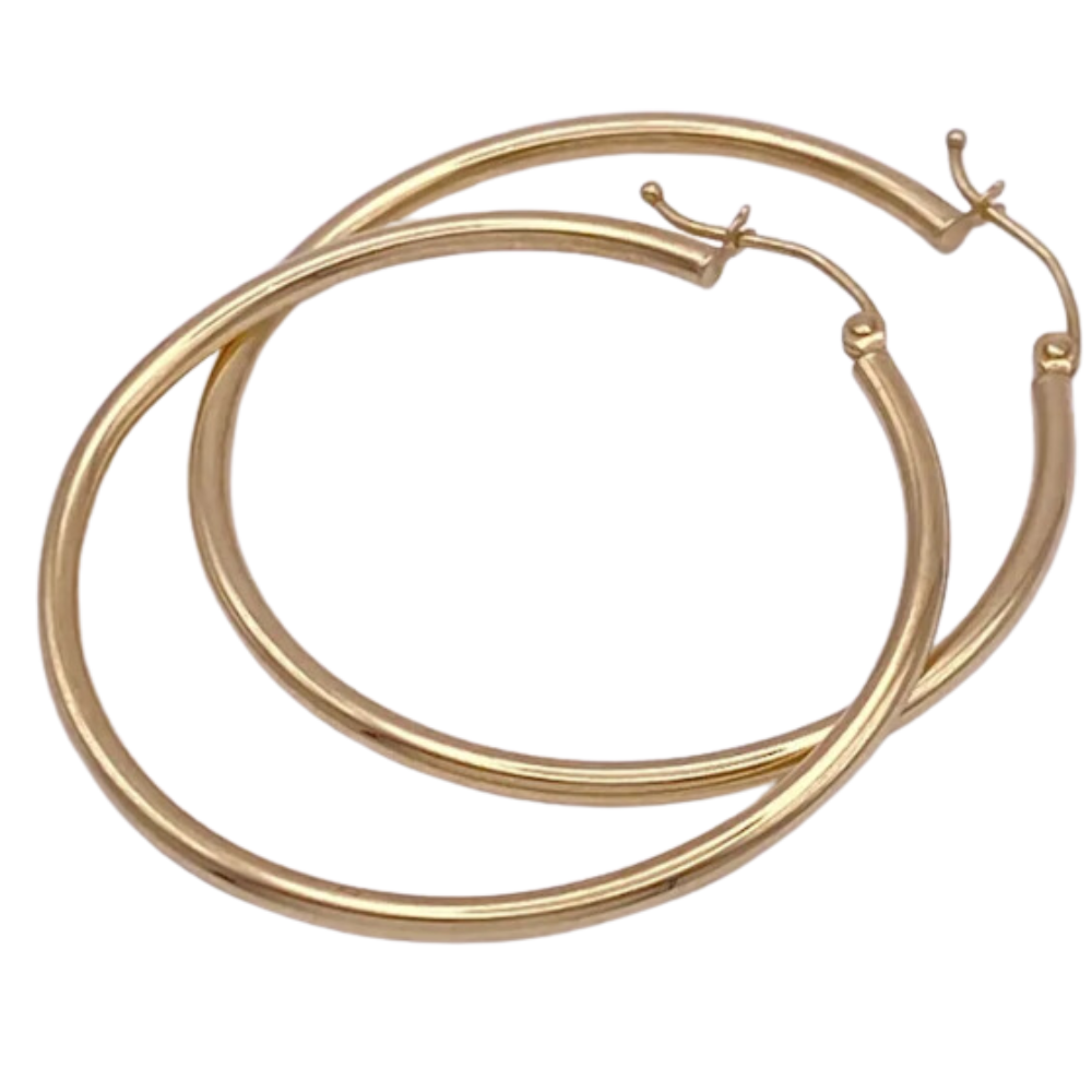 Classic Tubular Hoop Earrings 14K Gold 1-11/16″ Length