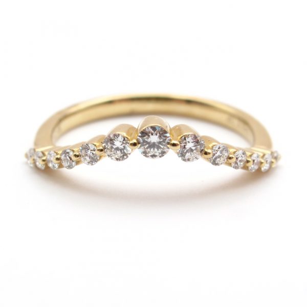 Curved Tapered Diamond Wedding Band Yellow Gold