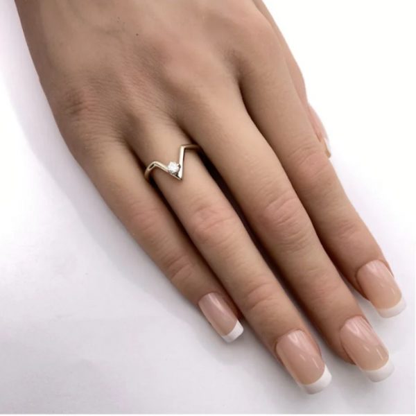 Diamond Accent Chevron Ring 14K White Gold .12 Carat VS Quality hand comparison