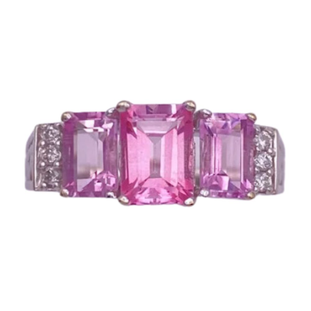 Diamond and Lab Pink Sapphire Estate Ring 2.84 Carat TGW 14K White Gold