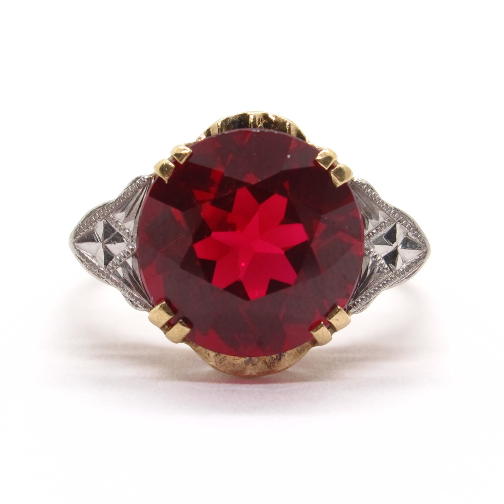 Pigeon Blood Ruby 4.50 ct 1930’s Vintage Ring 10K Two-Tone Gold