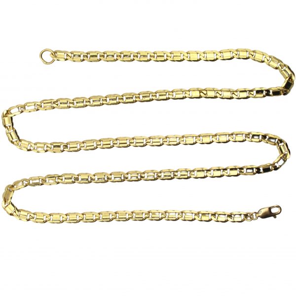 Fancy Beveled Flat Chain Link Necklace 14K Yellow Gold ~ 21 1/2" ~ 20.6 Grams Overall