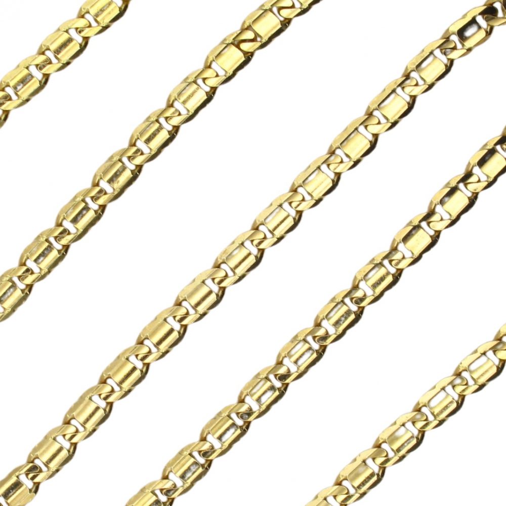 Fancy Beveled Flat Chain Link Necklace 14K Yellow Gold ~ 21 1/2″ ~ 20.6 Grams