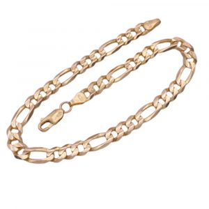 Figaro Solid Link Bracelet 14K Gold 9.5 Inch Length 10.8 Grams