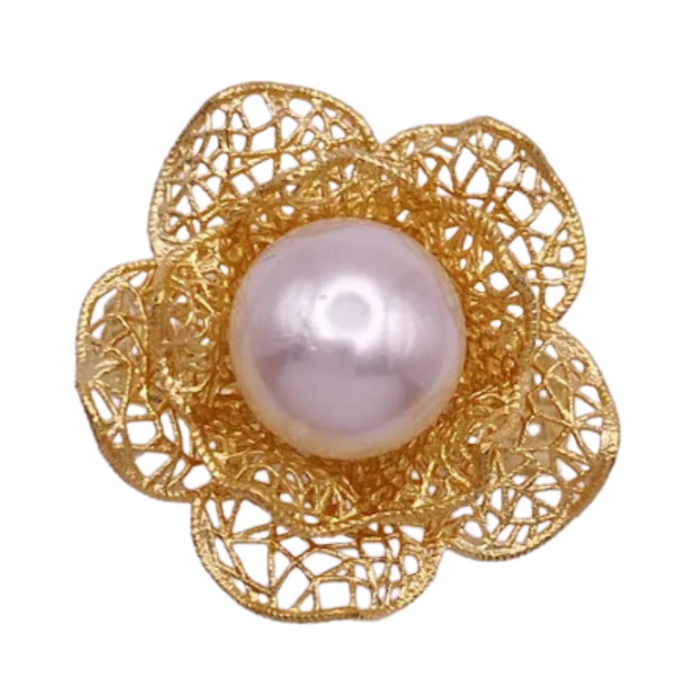 Filigree Flower Ring 14K Gold and Cultured Pearl