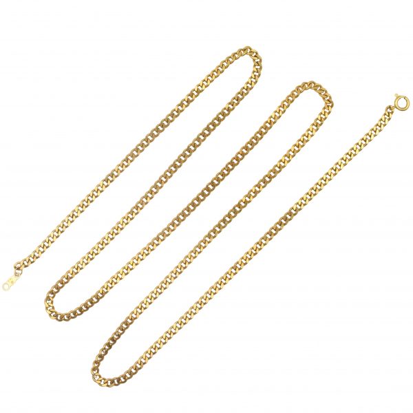 Flat Curb / Cuban Chain Link Necklace 14K Yellow Gold Overall