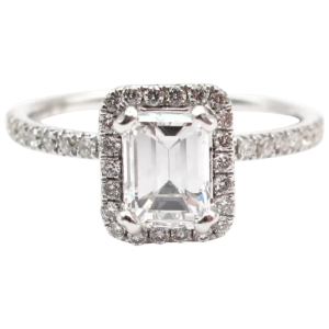 GIA Certified Emerald Diamond Halo Engagement Ring 1.27 ctw 14k White Gold