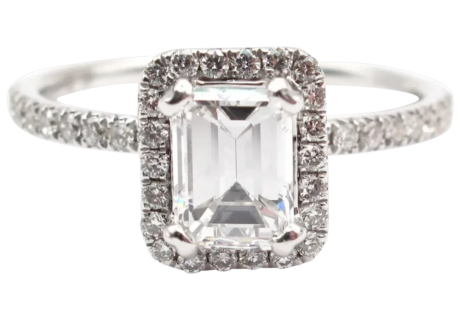 GIA Certified Emerald Diamond Halo Engagement Ring 1.27 ctw 14k White Gold