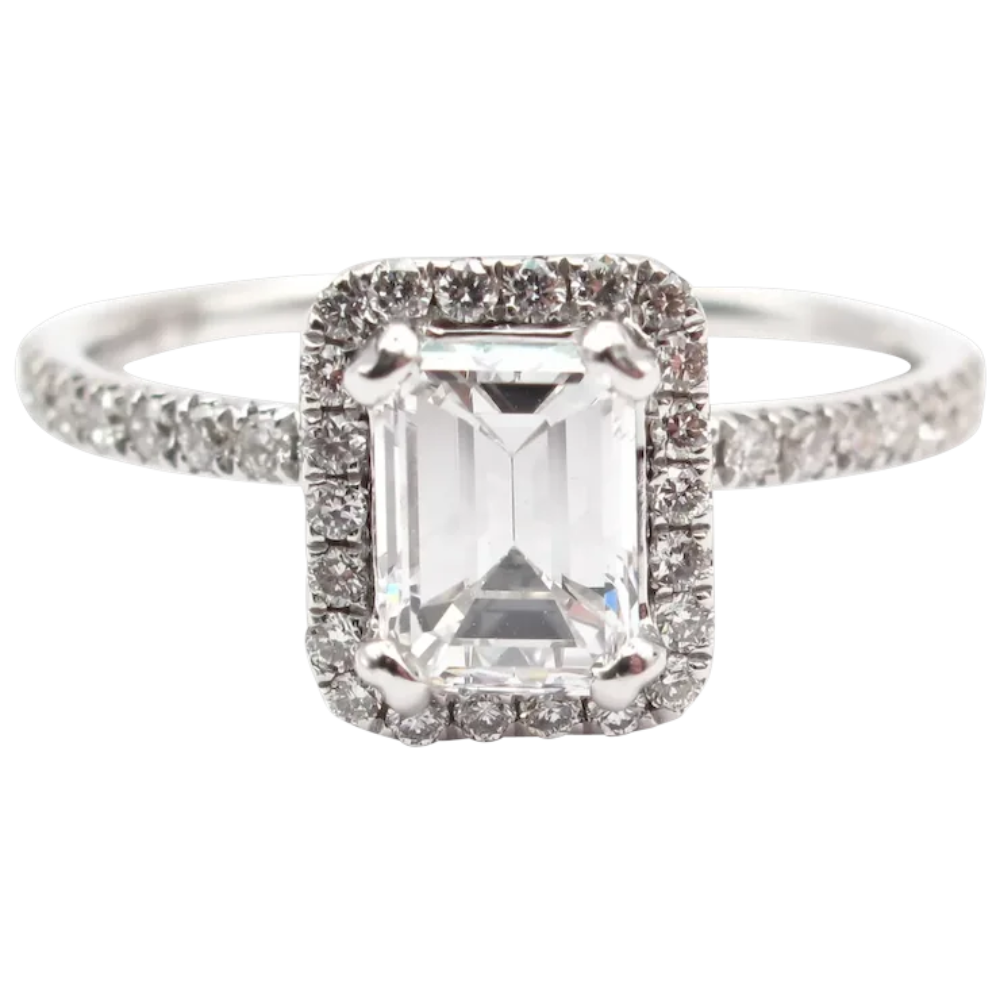 GIA Certified Emerald Diamond Halo Engagement Ring 1.27 ctw 14k White Gold GIA Certified Emerald Diamond Halo Engagement Ring 1.27 ctw 14k White Gold