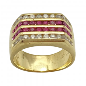 Handsome Ruby and Diamond Mens Ring 14K Gold 1.68 Carats TGW top angle view