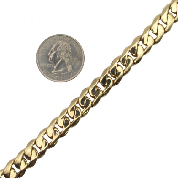 Heavy Solid Flat Cuban / Curb Chain Link Bracelet 14K Yellow Gold Coin Size Comparison
