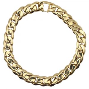Heavy Solid Flat Cuban / Curb Chain Link Bracelet 14K Yellow Gold Front