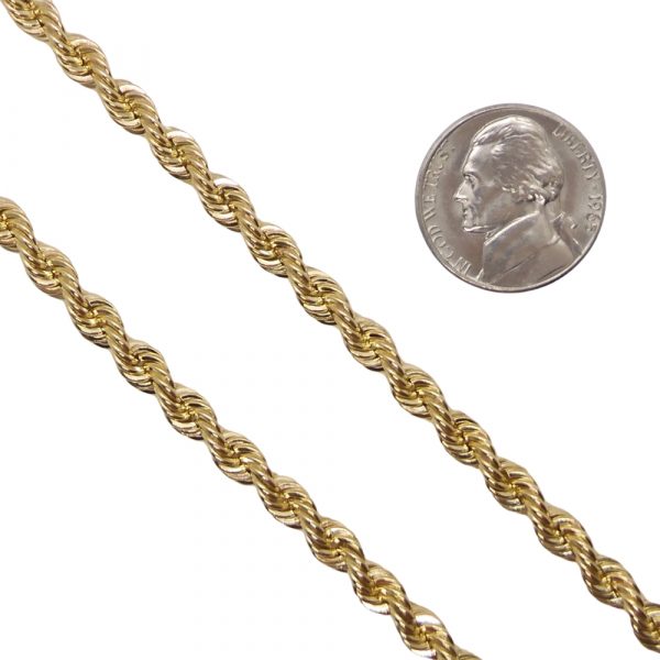 Heavy Solid Rope Chain Link Necklace 14K Yellow Gold Coin Size Comparison