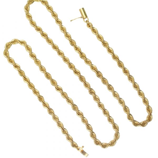 Heavy Solid Rope Chain Link Necklace 14K Yellow Gold Overall