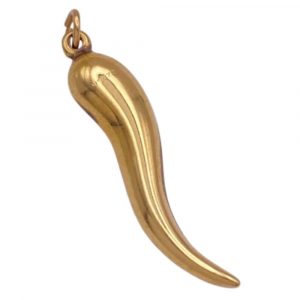 Italian Horn Cornicello Vintage Charm 14K Gold Three-Dimensional, Protection Amulet