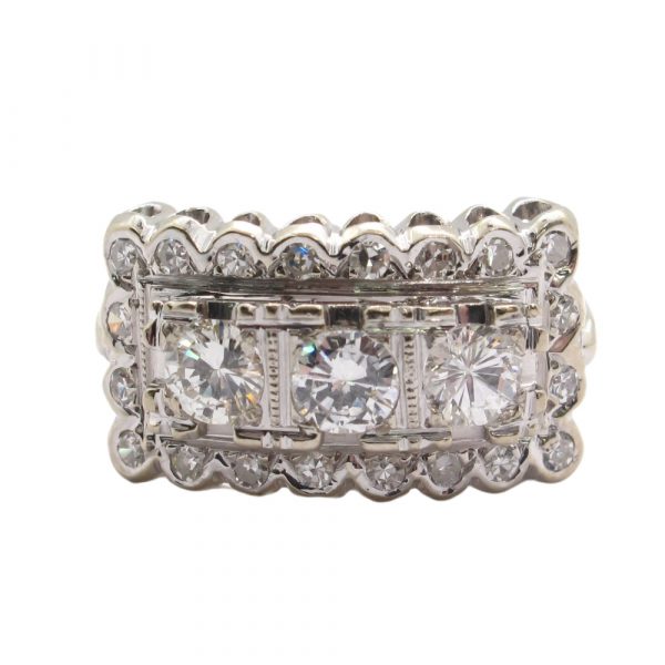Mid Century East to West Diamond Ring White Gold