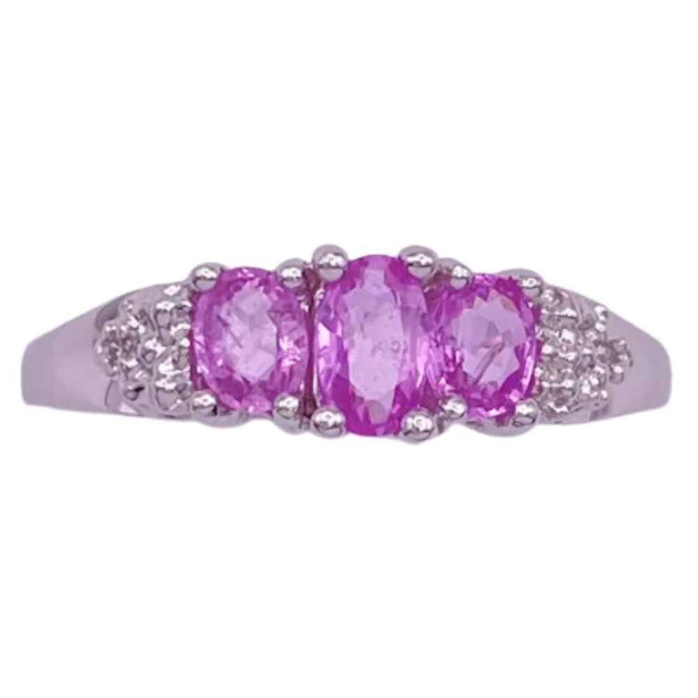 Natural Pink Sapphire and Diamond Ring 1.20 Carat TGW 10K White Gold