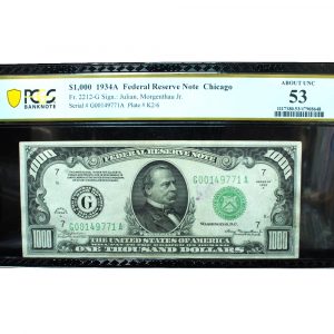 1934 $1000 Federal Reserve Note Chicago PCGS 53 About Uncirculated