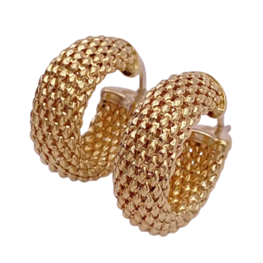 Panther Link Design Hoop Earrings 14K Gold